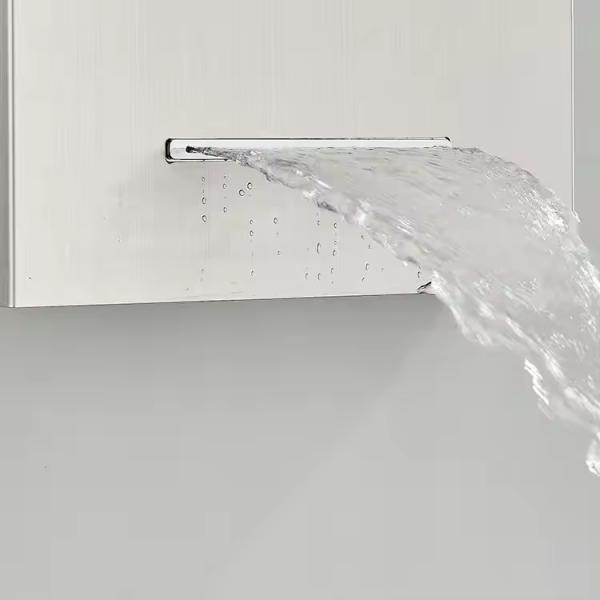 White Bathroom Wall Mounted Stainless Steel Waterfall Shower Column with LED Panels