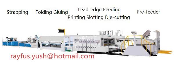 Automatic Pre-feeder Lead-edge Flexo Printer Slotter Die-cutter Folder Gluer Strapper Inline Machine, 1~6 color