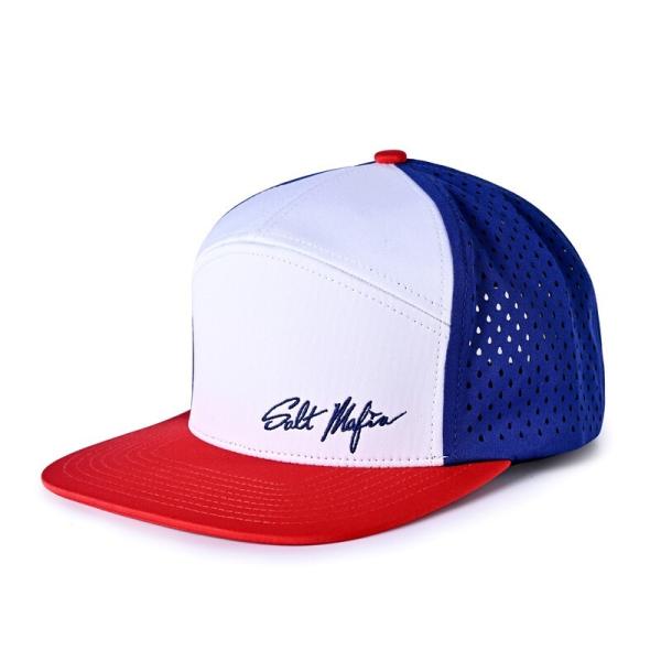 ODM Cotton 6 Panel Snapback Cap Flat Bill 7 Hole Snapback Closure