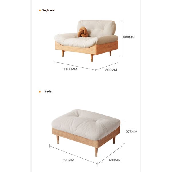 Modern Minimalist Space Saving 3 Seater Frame Sofa Fabric Solid Wood Eco-Friendly Cloud Corner Modular Sectional Sofa Living