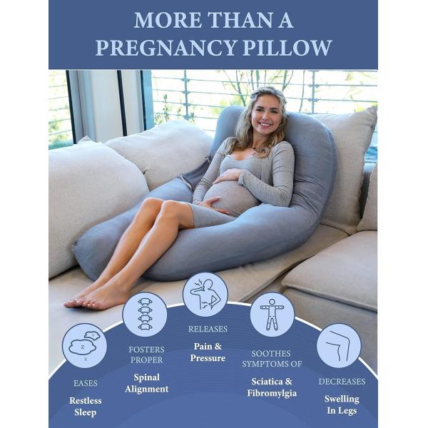 Pharmedoc Pregnancy Pillows, U-Shape Full Body Pillow – Removable Cooling Cover -Dark Grey – Pregnancy Pillows