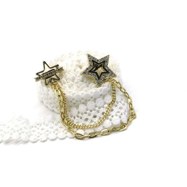 Hollow Shirt Collar Pin Chain Pentagonal Stars Inlaid Crystal Diamond