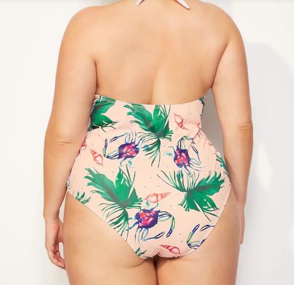 2019 New Plus Size One piece Swimsuit Deep V Swimsuit Women Push up V0001