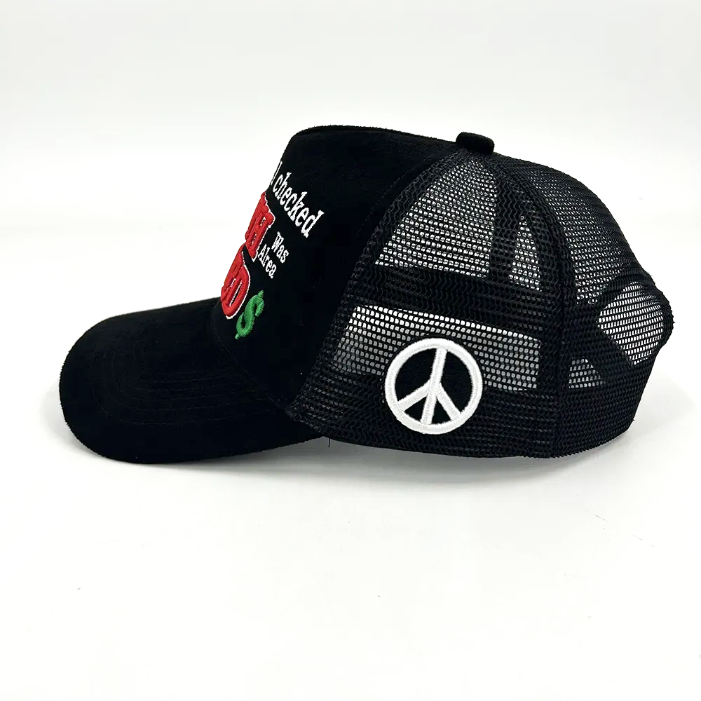 Suede 3D Embroidery 5 Panel Trucker Cap Snapback Cap Breathable Cap Snapback