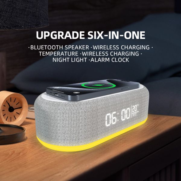 15W Wireless Fast Charger LED Night Light Temperature Time RGB Alarm Clock Desk Table Charging Multifunction Lamp