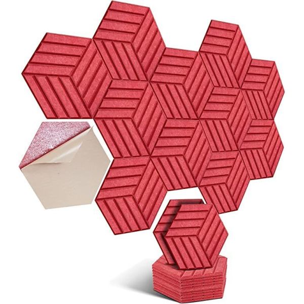Red PET Hexagon Soundproof Panels Sound Absorption Acoustic Panels For Studio Renovation