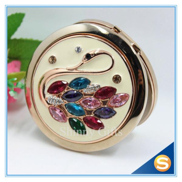 Shinny Gifts Rhinestone Small Metal Mirror For Craft Crystal Round Shape Pocket Mirror
