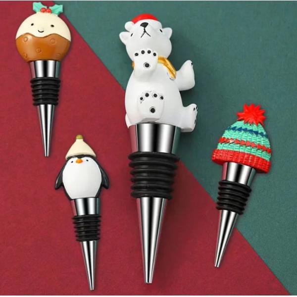 Tapones de vino de metal personalizados Tapón de botella de vino de silicona de goma navideña