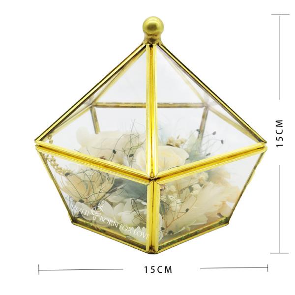 Metal Framed 15*15*14CM 4-5cm Preserved Rose Glass Dome