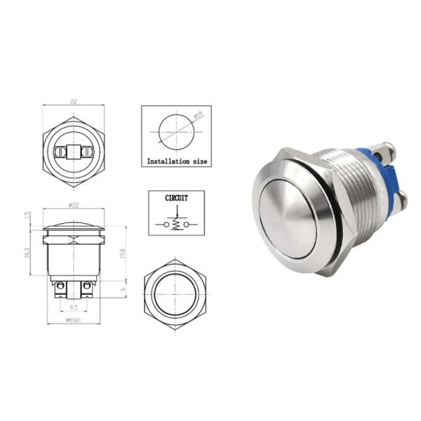 19mm Latching Metal Push Button Switches On Off Illuminated Dot Light