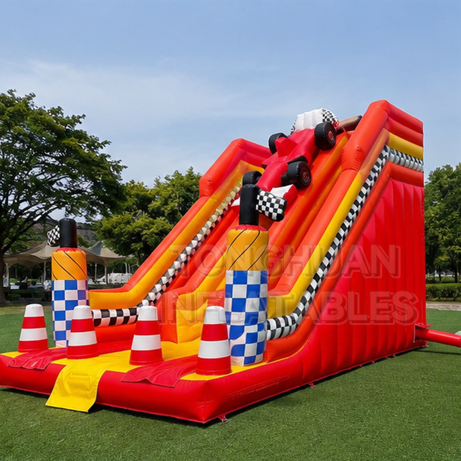 Racing Car Theme Inflatable Dual Lane Slide for Parks Schools Festivals Events and Commercial Rental Business