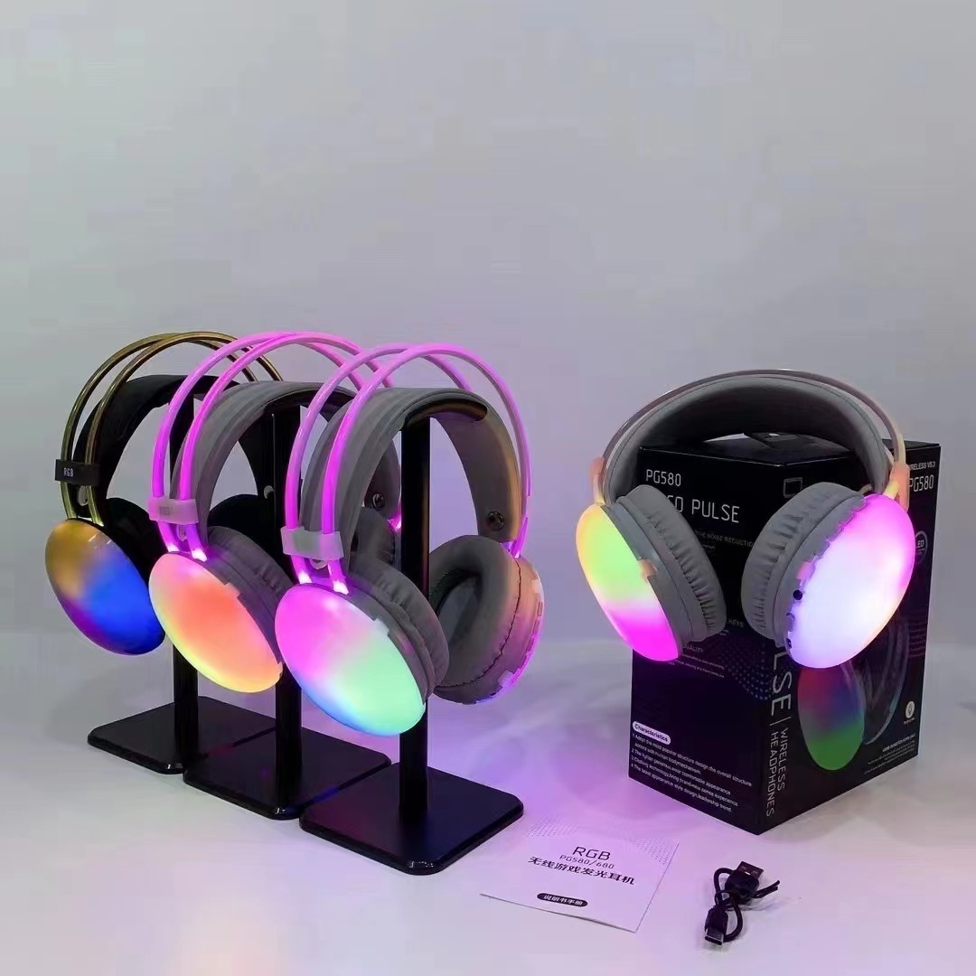 JTY-580 RGB wireless gaming headset, Bluetooth 5.0 headset with color LED lights, HiFi stereo, long battery life, surround sound, suitable for gaming headsets on PC phones