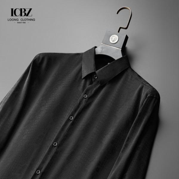 Black Large Size Long Sleeve Cotton Printed Shirt for Men Casual Shirts Slim Fit