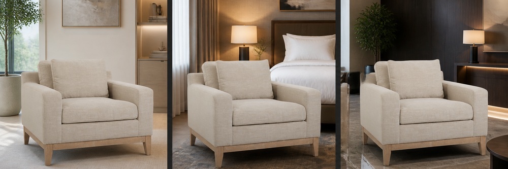 Modern Solid Wood Frame Upholstered Lounge Chair, 1-Seater Accent Armchair LG-5006