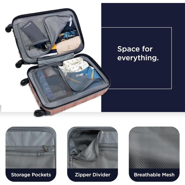 Bagagem de viagem leve e resistente, de quatro rodas, de ouro rosa, de 24 polegadas.