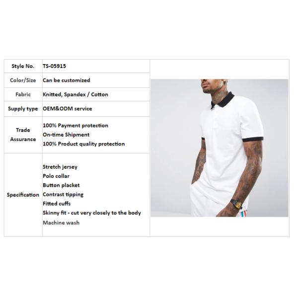 clothing factory men white slim fit tennis polo shirt cotton with contrast rib and cuff