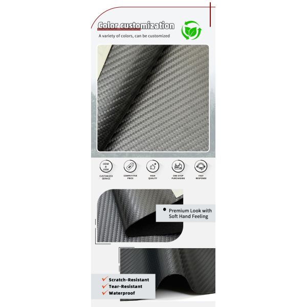 1.0mm Thick Carbon Fiber PVC Waterproof Embossed Faux Leather Upholstery Material for Furniture Car Bags Sofa