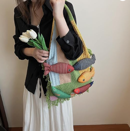 Bohemian style travel handbag for women large-capacity woven bag vacation beach seaside tote bag crochet purse