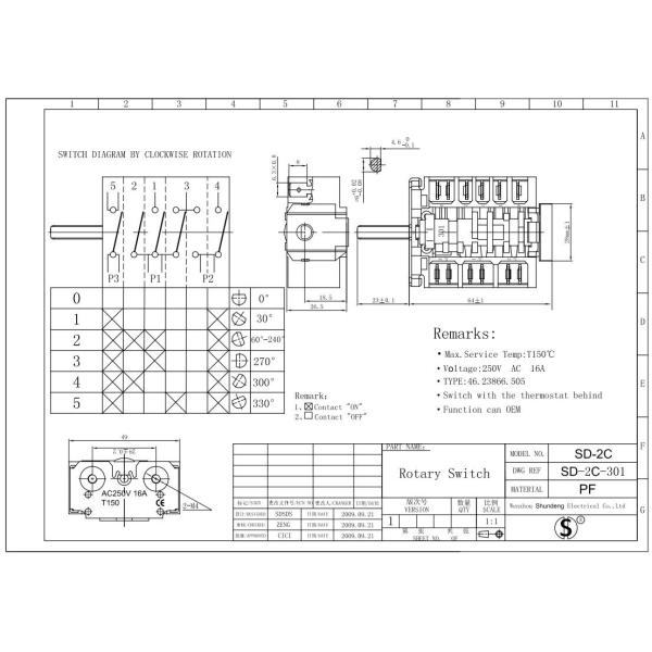Home appliance switch SHUNDENG SD-2C-301 Rotary switches 46.23866.505  OVEN SWITCH  Switch gear Three gears switch