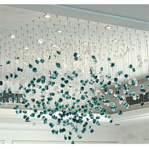 Hotel Lobby Villa Proyecto de decoración del salón de banquetes lujo de lluvia de vidrio de piedra gemas lámpara de candelabros accesorios