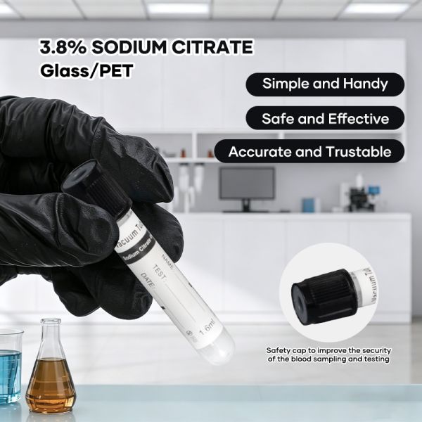 Black Top 3.8 Percent Sodium Citrate Anticoagulant Blood Tube for ESR 1.28ml 1.6ml 3.2ml