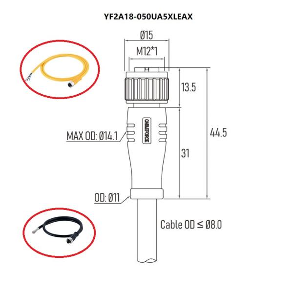 A Coded Female Connector Cable M12 8 Pin 5m Unshielded Ip68 Protection