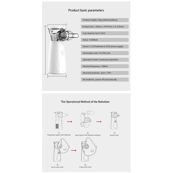 Inhalator 10ml 108kHz Nebulizer взрослых детей ультразвуковой портативный
