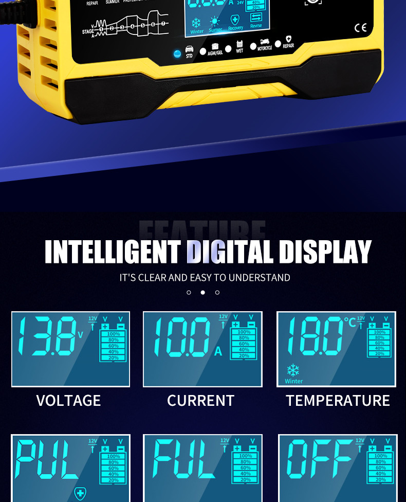 заряжатель ремонта ИМПа ульс этапа 12V 24V 10A 7 умный с дисплеем СИД