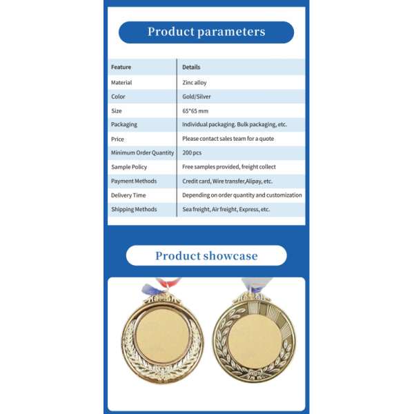 Wholesale Custom Zinc Alloy Metal Medal Personalized Sublimation Blanks for Sport Trophies & Souvenirs Metal Crafts
