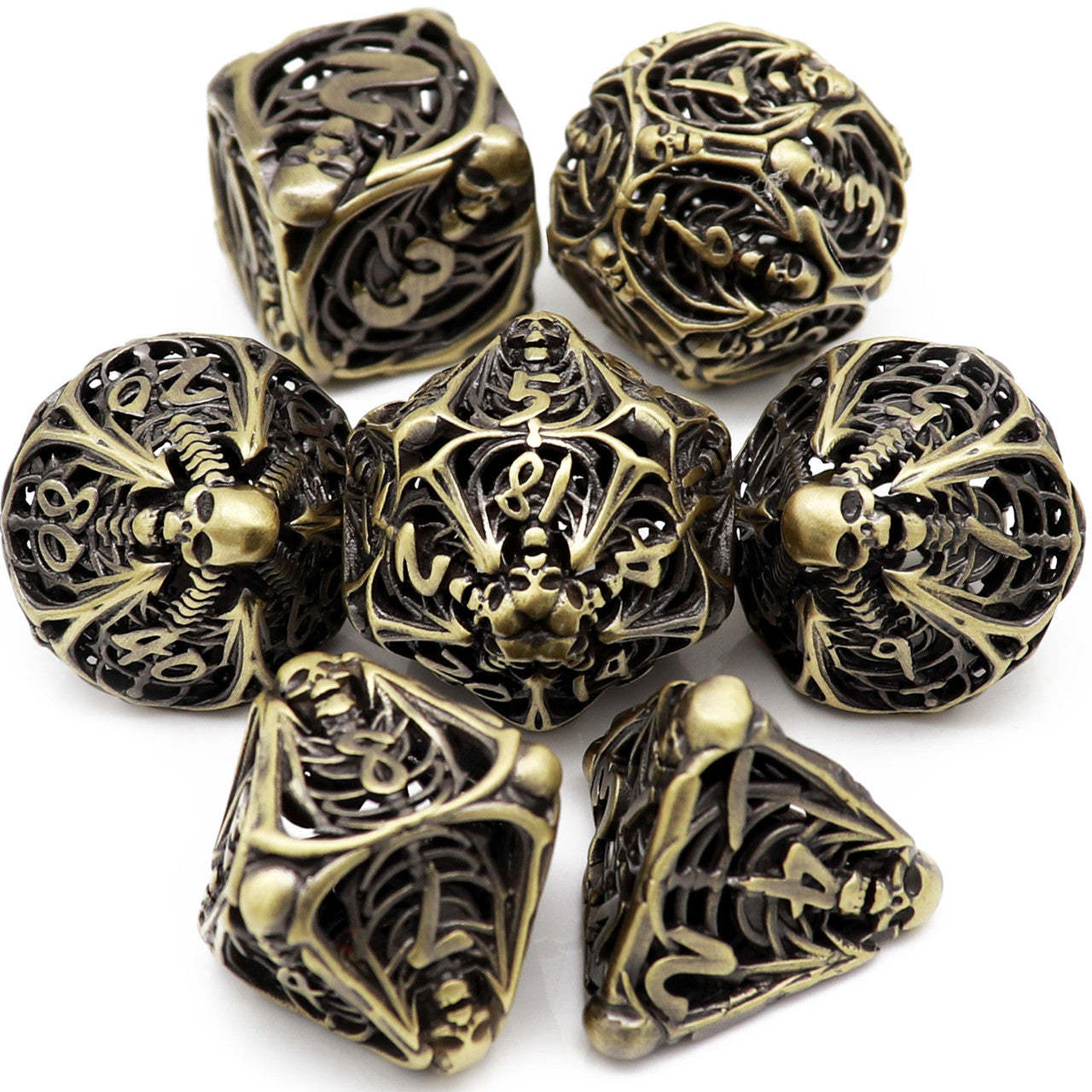 Archaize Dice with Antique Gold and Black Inscriptions, Engraved Numbers for