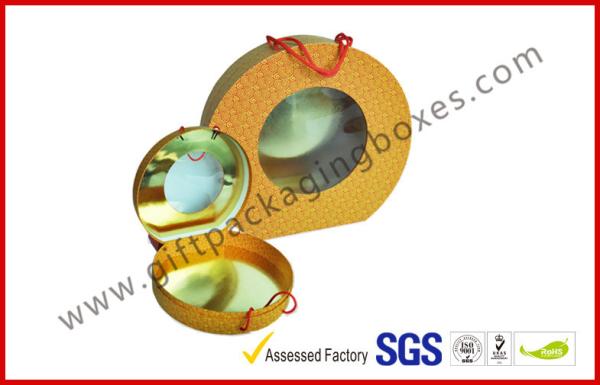 Round Paper Transparent Window Luxury Gift Boxes With Golden Packaging Material