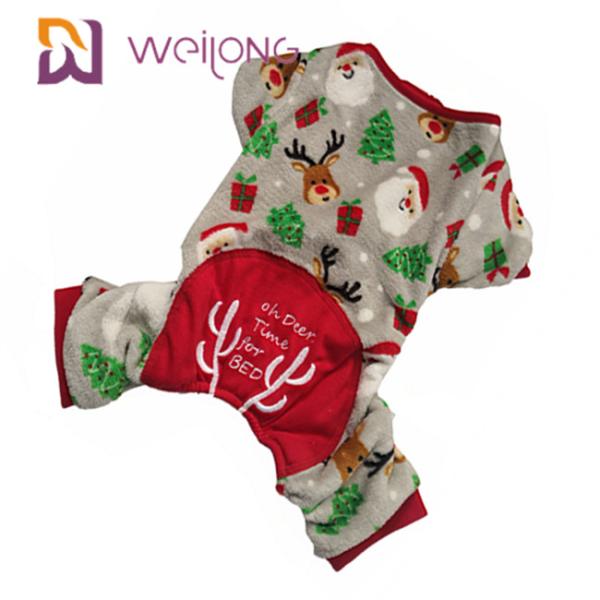 100% Velvet Fabric Dog Christmas Pajamas Customized Embroidered