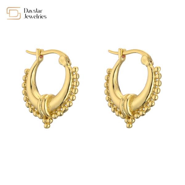 Geometric Brass 18k Gold Plated Hoop Earrings Diamond Zircon Huggie For Women