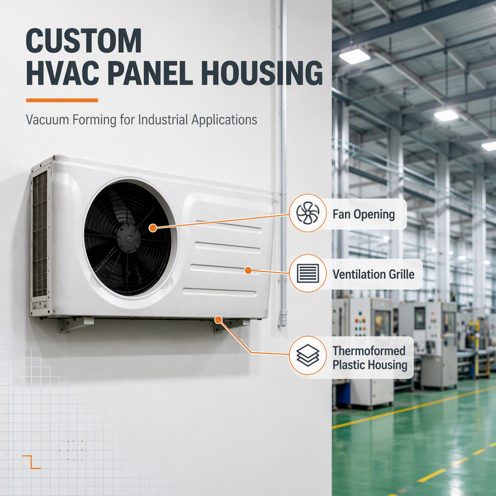 OEM Thick Vacuum Formed AC Control Panel Housing | Heavy Duty Thermoforming Plastic Cover Cutting for HVAC Customized Shapes