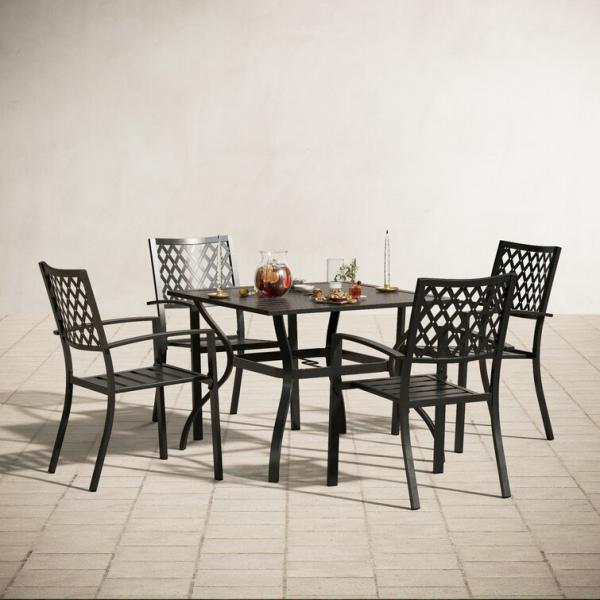 Metal Garden Set by AJUNION Waterproof Outdoor Furniture with Stackable Dining Chairs