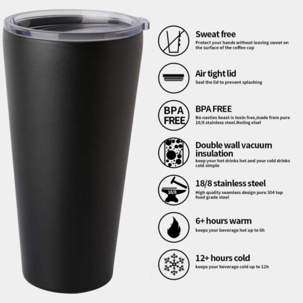 Commercial Black Long  Stainless Steel Tumbler 32oz   Stainless Steel Coffee Mugs