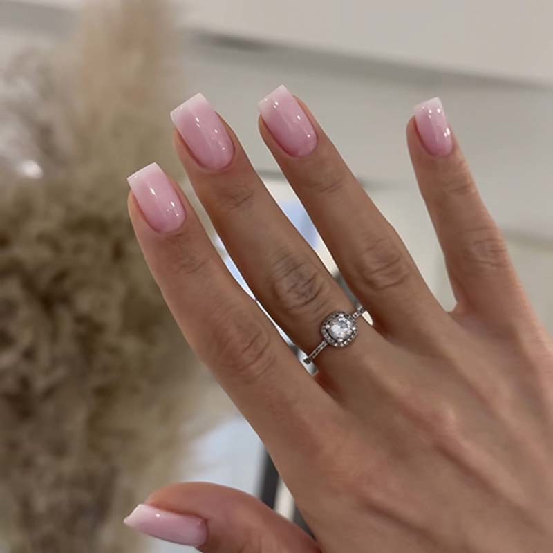 Semi Transparent Square Press On Nails Pink For Daily Manicure