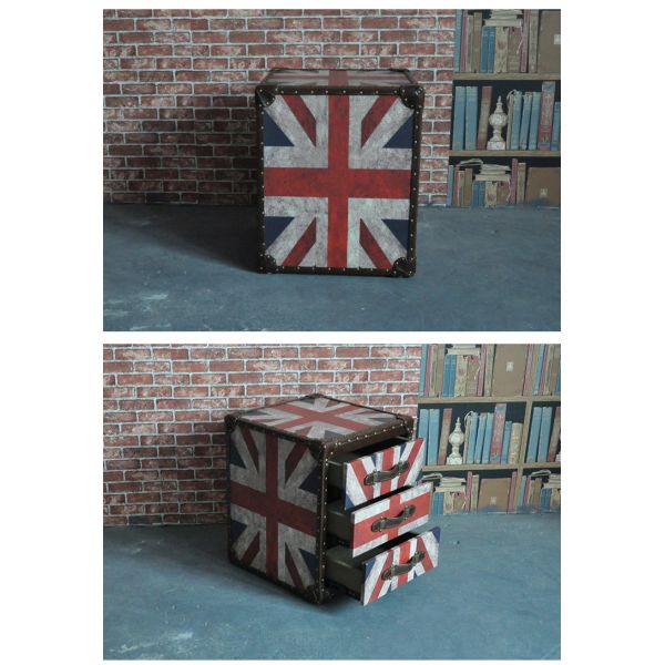 Nidea #8524 Vintage Leather Living Room Cabinet American Country-Style Retro Checkerboard Design Handmade Durable 3 Drawers Model