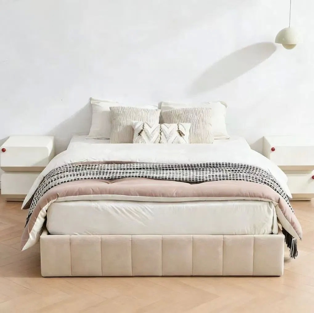 Minimalist Linen Upholstered Storage Bed Frame