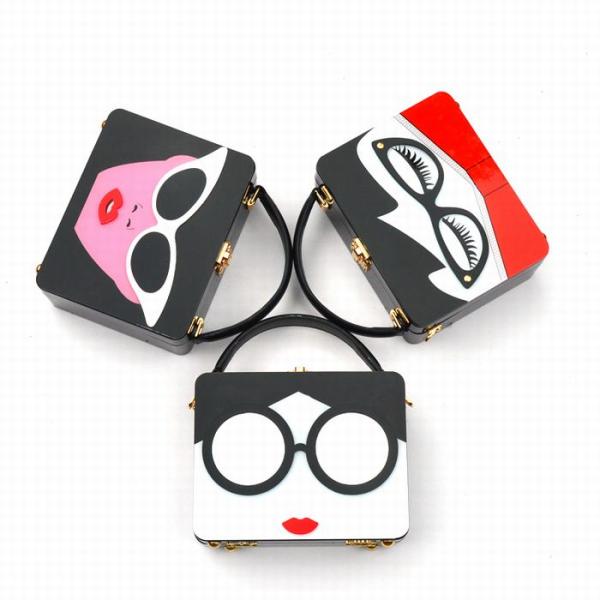 Ladies Glasses Pattern Acrylic Clutch Bag Hard Case With Split Design