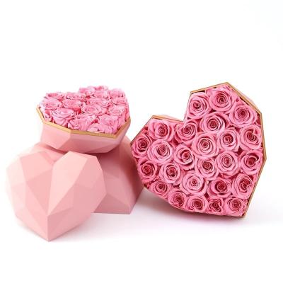 New Design Flower Box Real Preserved Roses 5-6cm Rose In Heartshape Flower Box Gift For Friend