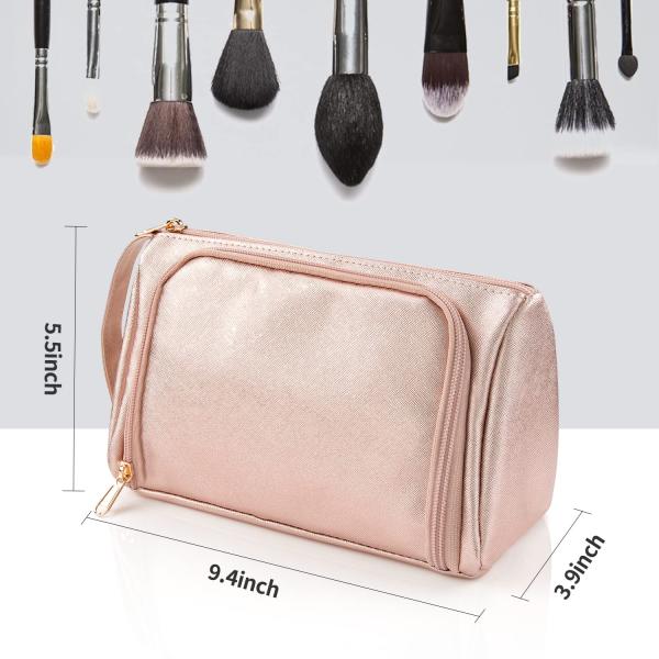 Bolso portátil de maquillaje de toallas de cuero rosa dorado PU bolso de viaje a medida a prueba de agua