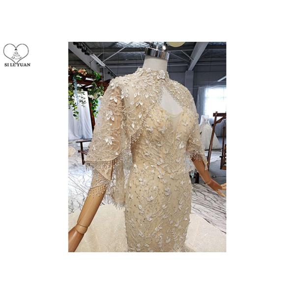 Sling Gold Tailor Made Prom Dresses Deep V Neck Lace Fishtail Beaded Shawl