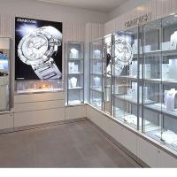 Oro de cristal Frameless grande del diseño interior de la caja del gabinete de exhibición de la joyería