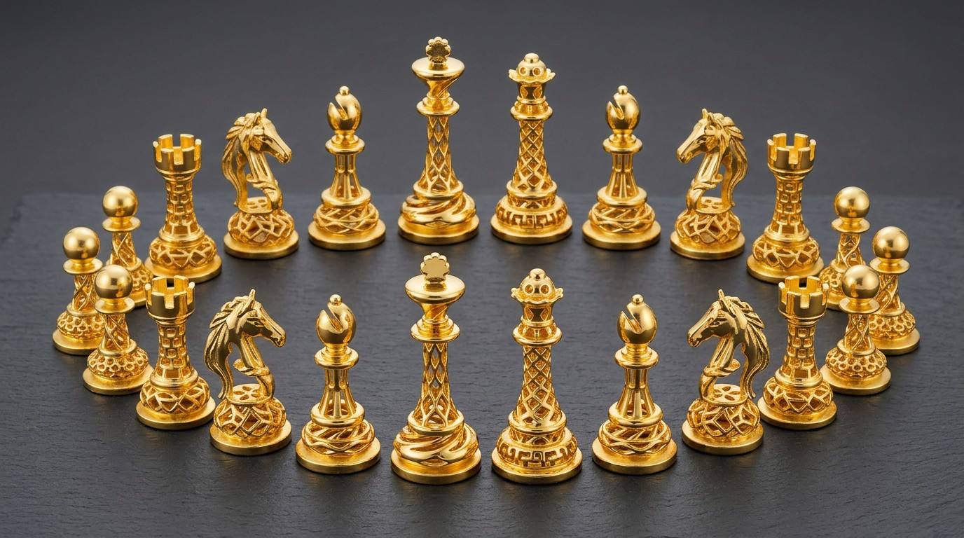 Hollow Carved Brass Material Mirror Polished Chess Set Luxury Chessboard for Home Decor