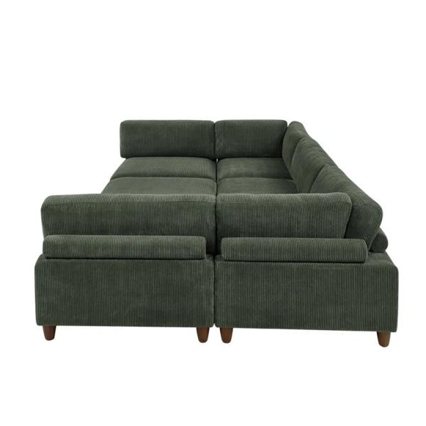 Guangdong removable backcushion Chair+armless chair+Corner Chair+ottoman Dark Green Corduroy sectional modular sofa bed