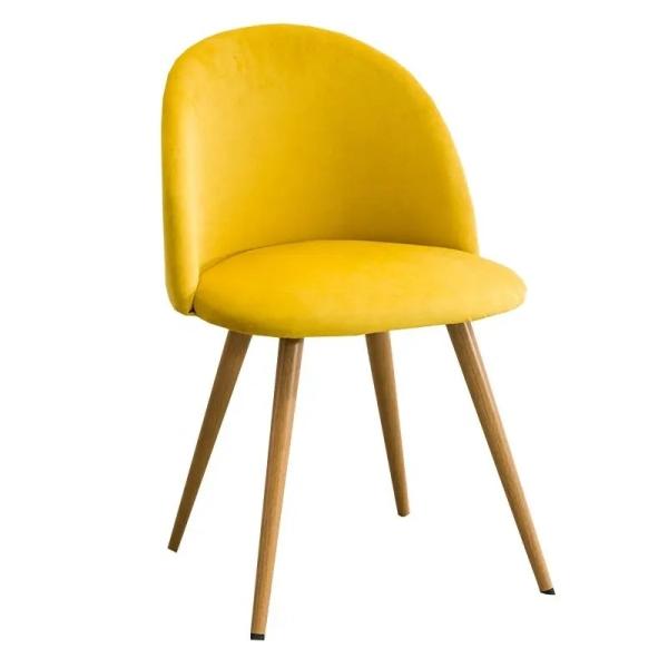 Silla de comedor moderna tapizada en bouclé verde salvia con patas de metal