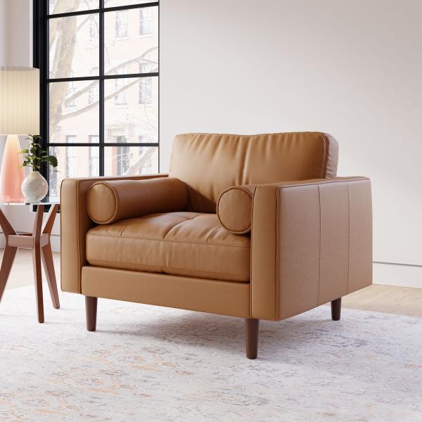 Modern Velvet Arm Leather Chaise Lounge Chair With Ottoman Stool