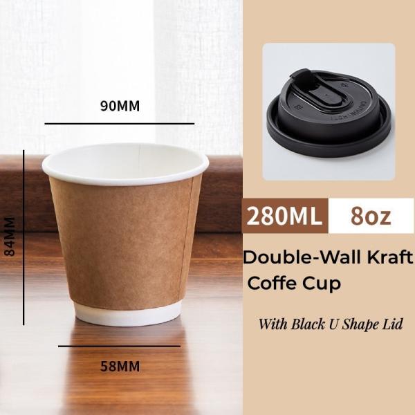 Cup with Lid Double Wall Kraft Paper Disposable Customized Design Full Size Coffee Cup