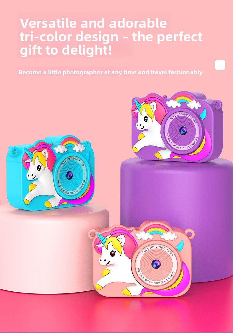 Feitianma 2.0 Inch Screen 1080P HD Dual-lens Children's Camera with Unicorn Graphic Design Children's Toy Gift